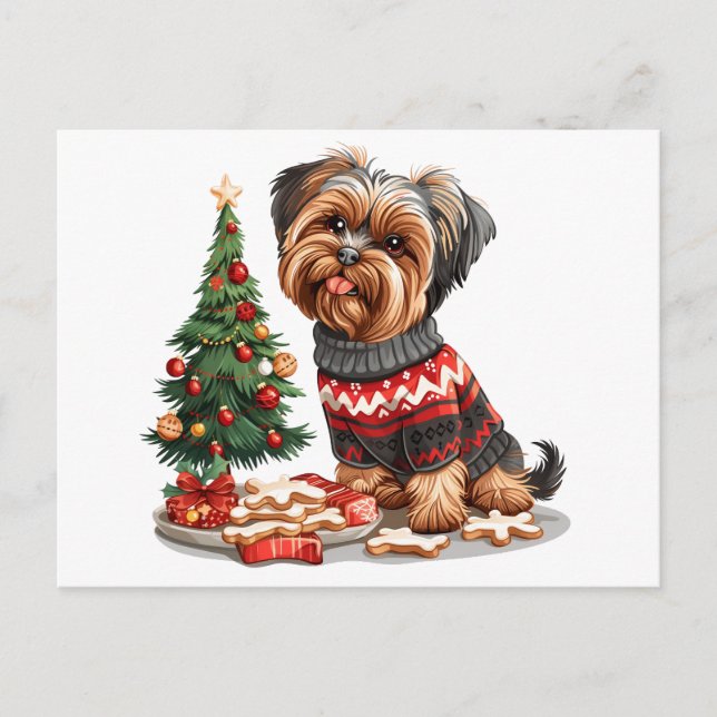 Cartão Postal Natal Yorkshire Terrier Dogs (Frente)
