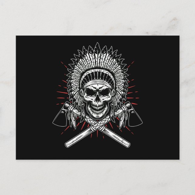 Cartão Postal Native American Chefe Skull Ax (Frente)