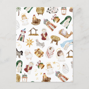 Cartão Postal Natividade Natal Cristã de Aquarela