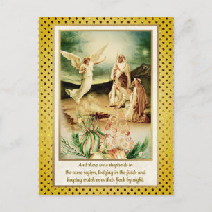 Cartão Postal Natividade Pastores & Anjos Natal Dourado