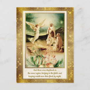 Cartão Postal Natividade Pastores & Anjos Natal Dourado