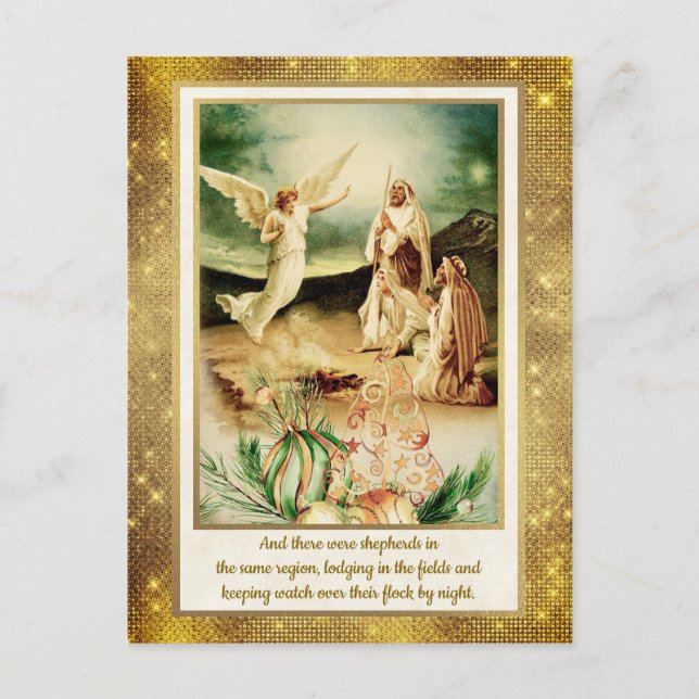 Cartão Postal Natividade Pastores & Anjos Natal Dourado (Frente)