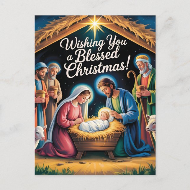 Cartão Postal Nativity Scene Christmas Greeting (Frente)