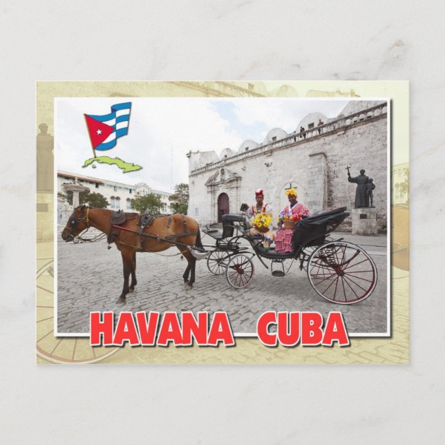 Cartão Postal Nativos em fantasia na carruagem, Havana, Cuba (Frente)
