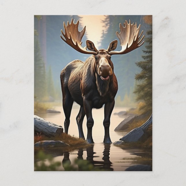Cartão Postal *~* Nature AP49 MOOSE Forest STREAM Woods (Frente)