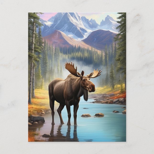 Cartão Postal *~* Nature AP49 MOOSE Mountain Forest STREAM (Frente)