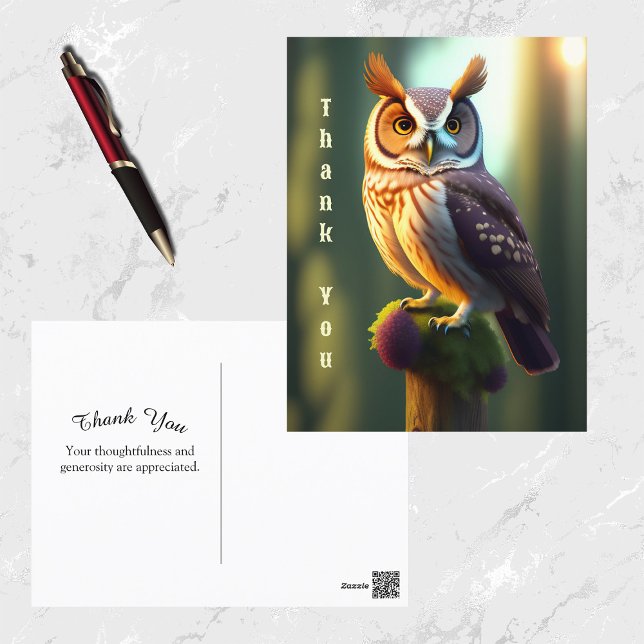 Cartão Postal Nature Brown Owl Trabalho de arte Obrigado (Criador carregado)