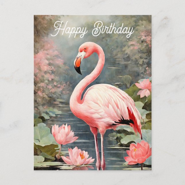 Cartão Postal Nature Lotus Pond Pink Flamingo Vintage (Frente)