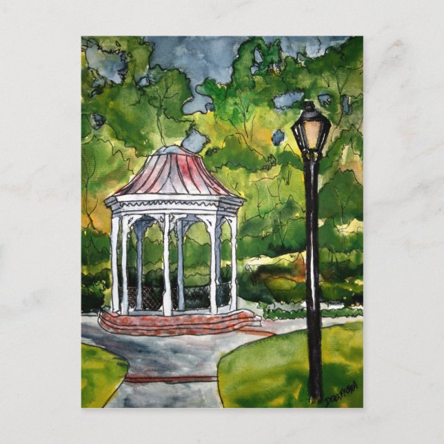 Cartão Postal natureza do jardim de pintura a aquarela de gazebo (Frente)
