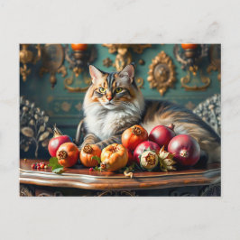 Cartão Postal Natureza Morta Clássica com Gato e Frutas