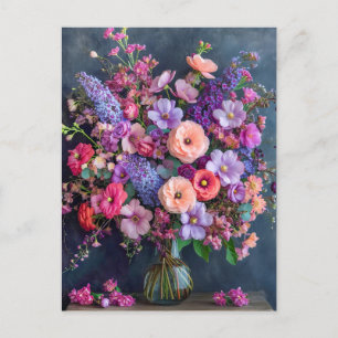 Cartão Postal Natureza Morta com Delphiniums e Ranunculus