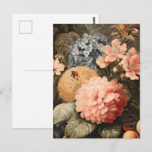 Cartão Postal Natureza-Morta Floral Vintage com Flor Vermelha e 