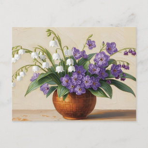 Cartão Postal Natureza-morta Lírio do Vale Floral Pintura a óleo