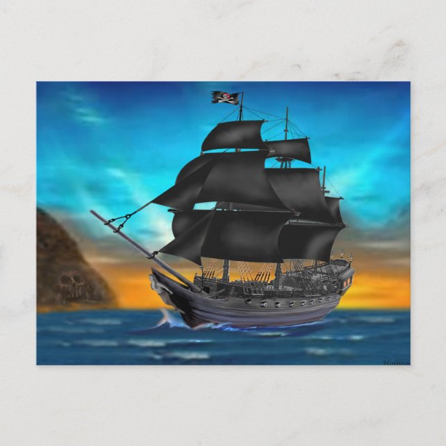 CARTÃO POSTAL NAU PIRATA AO PÔR DO SOL (Frente)