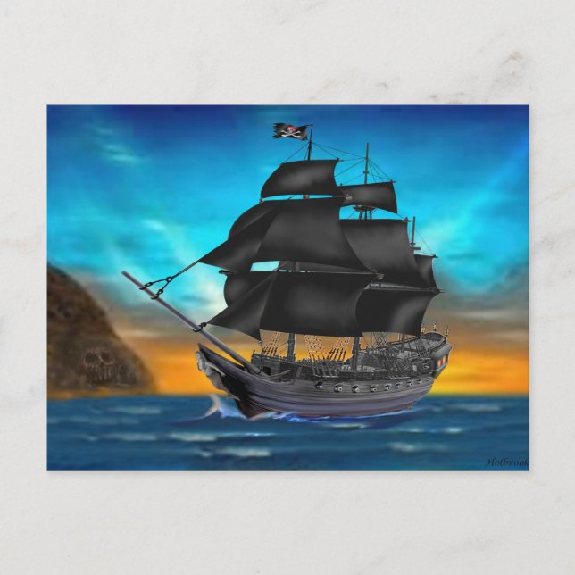 CARTÃO POSTAL NAU PIRATA AO PÔR DO SOL (Frente)