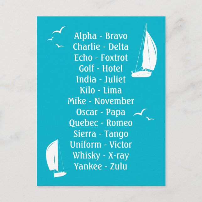 Cartão Postal Nautical Phonetic Alphabet Trainee Sailor (Frente)