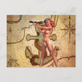 Cartão Postal Náutico Map Beach Bikini Pin Up Girl Sailer
