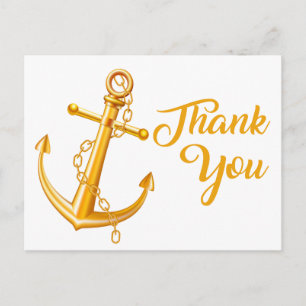 Cartão Postal Náutico Obrigado Anchor Casamento Dourado Oceano P