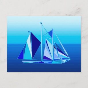 Cartão Postal Nave de vela geométrica moderna / Iate, Azul Cobal