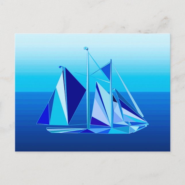 Cartão Postal Nave de vela geométrica moderna / Iate, Azul Cobal (Frente)
