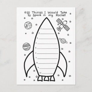 Cartão Postal Nave Espacial "10 Coisas que Eu Levaria para o Esp
