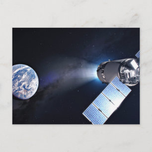 Cartão Postal Nave Espacial Dragon Xl Com Planeta Terra à Distân