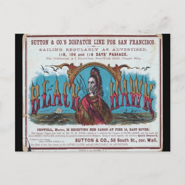 Cartão Postal Navegação por Clipper Preto Hawk (Frente)