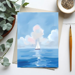 Cartão Postal Navegando em Azul Pintura do Oceano de Barco à V