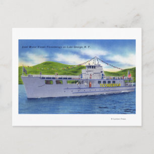 Cartão Postal Navio a motor de aço Ticonpeta no lago