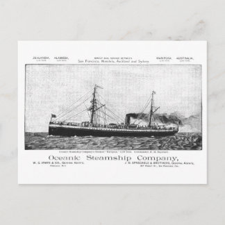 Cartão Postal Navio a Vapor Mariposa para o Havaí, 1890