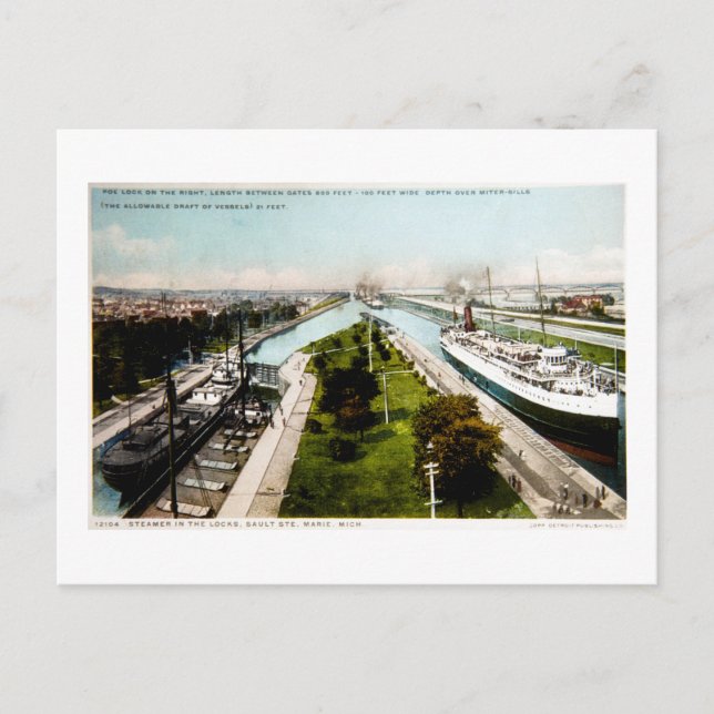 Cartão Postal Navio a vapor nos Locks, Sault Ste.Marie, Michigan (Frente)