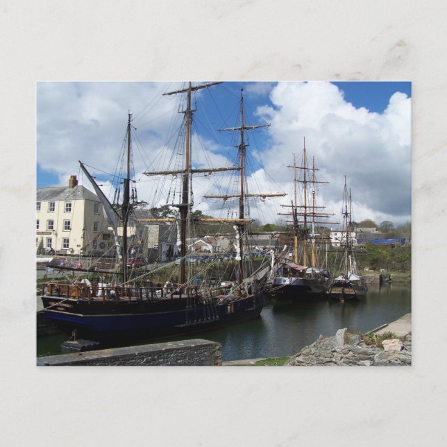 Cartão Postal Navio à vela Charlestown Harbor Cornwall Foto (Frente)