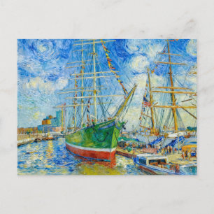 Cartão Postal Navio Alto Impressionista no Porto de Hamburgo com