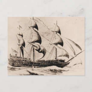 Cartão Postal Navio americano Bonhomme Richard no mar