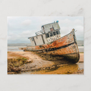 Cartão Postal Navio antigo/naufrágio na praia
