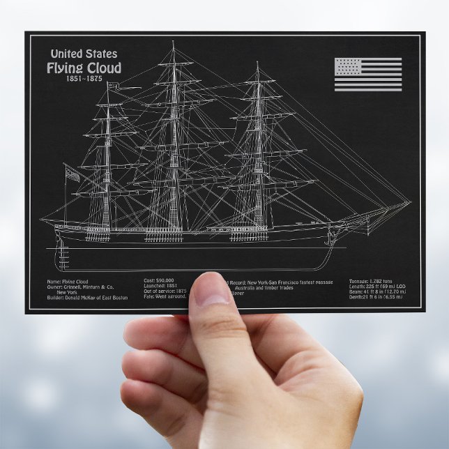 Cartão Postal Navio Clipper Flying Cloud - Planta Baixa PD (Clipper Ship Flying Cloud - Blueprint PD. Postcard )