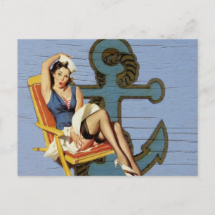 Cartão Postal navio costeiro azul e piscina-âncora