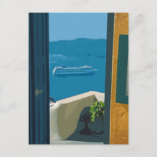 Cartão Postal navio de cruzeiro em Santorini, Grécia