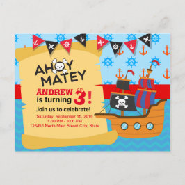 Cartão Postal Navio de Cute Pirata Roubando Bebê Aniversário