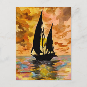 Cartão Postal Navio de vela e Sunset oceânico
