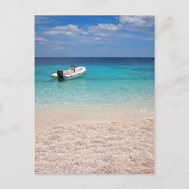 Cartão Postal Navio de velocidade no mar azul (Frente)