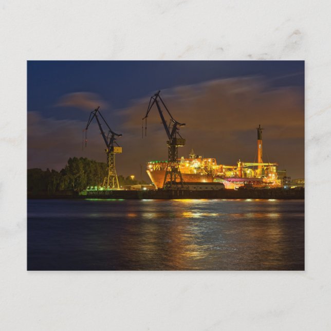 Cartão Postal Navio em estaleiro de Hamburgo (Frente)