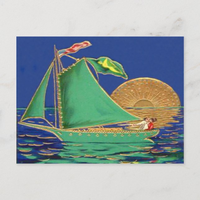 Cartão Postal Navio Irish Flag American Flag Sun Boat (Frente)