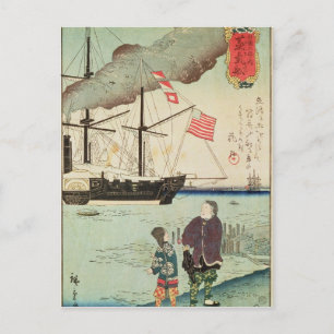 Cartão Postal Navio naval americano num porto japonês