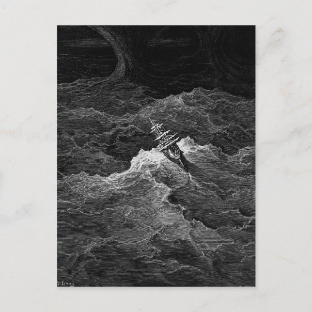 Cartão Postal Navio no mar tempestuoso (Frente)