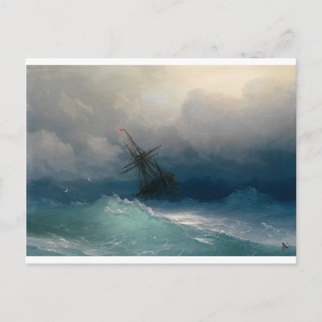 Cartão Postal Navio no Stormy Seas, Ivan Aivazovsky - (Frente)