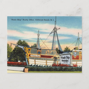 Cartão Postal "Navio Pirata" Cliffwood, Praia, Nova Jersey