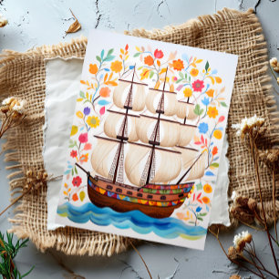 Cartão Postal Navio pirata colorida