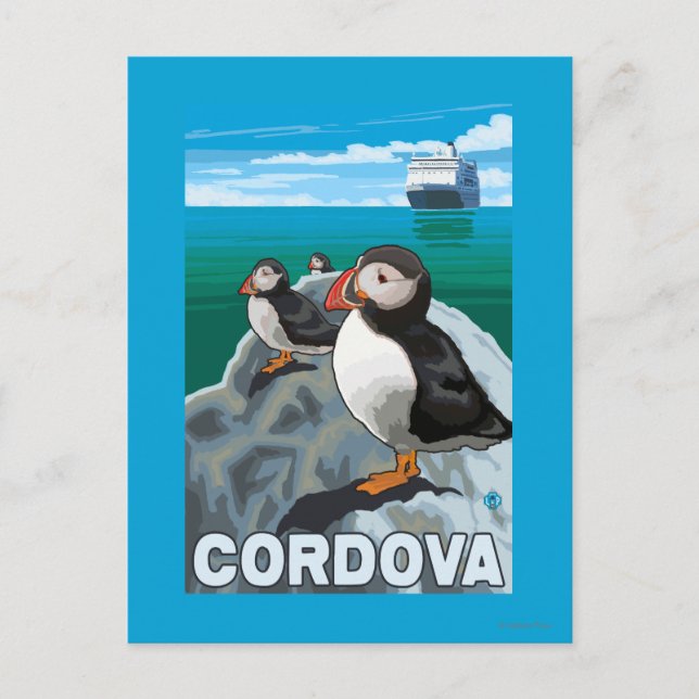 Cartão Postal Navio Puffins & Cruise - Córdova, Alasca (Frente)