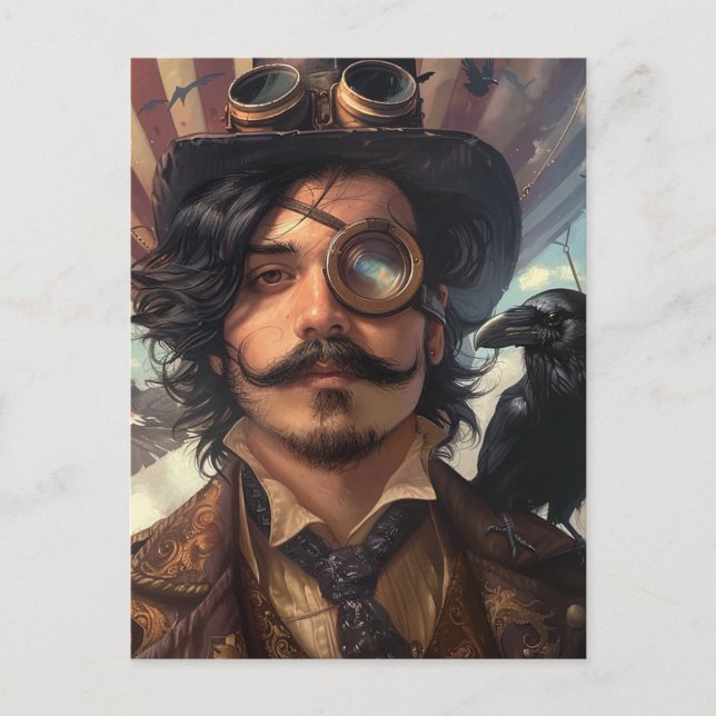 Cartão Postal Navio Steampunk Navio Victorian Industrial Raven (Frente)